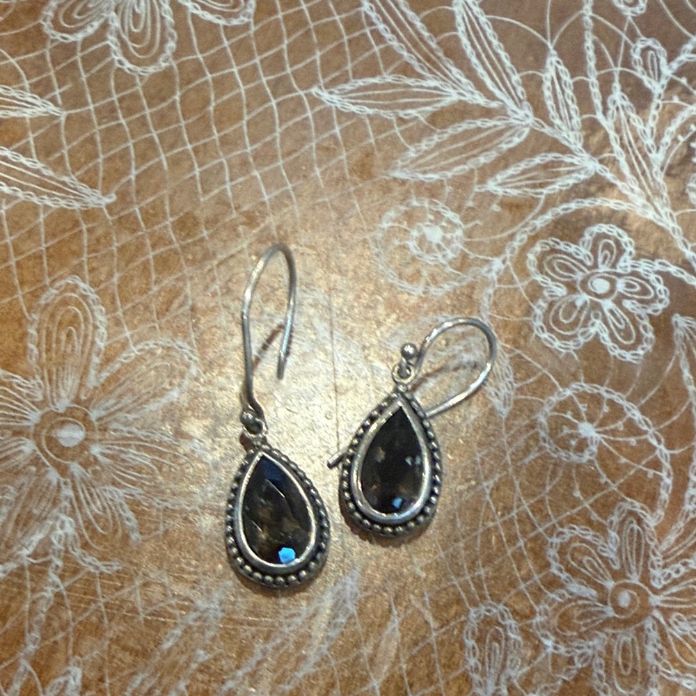 Elegant Silver and Black Teardrop Earrings